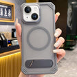 For iPhone 15 Skin Feel Frameless MagSafe PC Phone Case with Fold Holder(Grey) - iPhone 15 Cases by PMc TechLife | Online Shopping South Africa | PMc TechLife | Buy Now Pay Later Mobicred