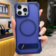 For iPhone 15 Pro Skin Feel Frameless MagSafe PC Phone Case with Fold Holder(Blue) - free shipping - PMc TechLife - Order now!