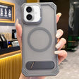 For iPhone 16 Skin Feel Frameless MagSafe PC Phone Case with Fold Holder(Grey) - iPhone 16 Cases by PMc TechLife | Online Shopping South Africa | PMc TechLife | Buy Now Pay Later Mobicred