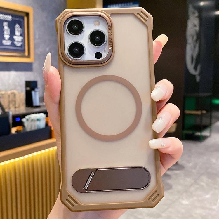 For iPhone 16 Pro Skin Feel Frameless MagSafe PC Phone Case with Fold Holder(Desert Gold) - iPhone 16 Pro Cases by PMc TechLife | Online Shopping South Africa | PMc TechLife | Buy Now Pay Later Mobicred