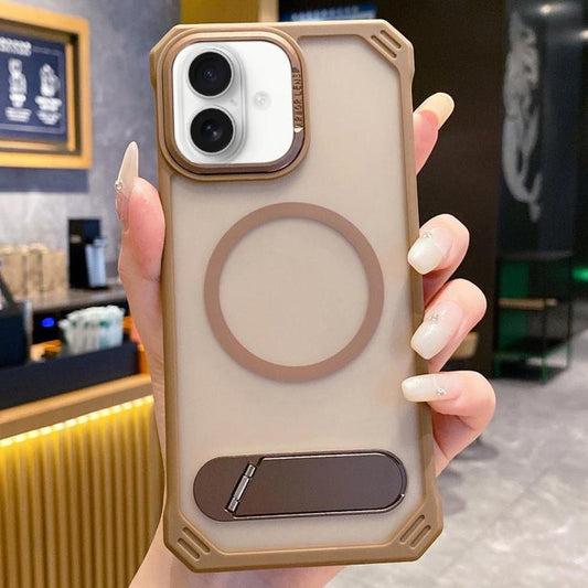 For iPhone 16 Plus Skin Feel Frameless MagSafe PC Phone Case with Fold Holder(Desert Gold) - iPhone 16 Plus Cases by PMC Jewellery | Online Shopping South Africa | PMC Jewellery | Buy Now Pay Later Mobicred