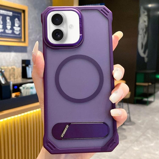 For iPhone 16 Plus Skin Feel Frameless MagSafe PC Phone Case with Fold Holder(Purple) - iPhone 16 Plus Cases by PMC Jewellery | Online Shopping South Africa | PMC Jewellery | Buy Now Pay Later Mobicred