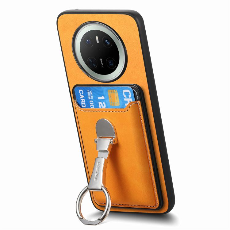 For Huawei Mate 70 Retro Folding Ring Holder Card Bag MagSafe Phone Case(Yellow) - Huawei Cases by PMC TechLife | Online Shopping South Africa | PMC TechLife | Buy Now Pay Later Mobicred