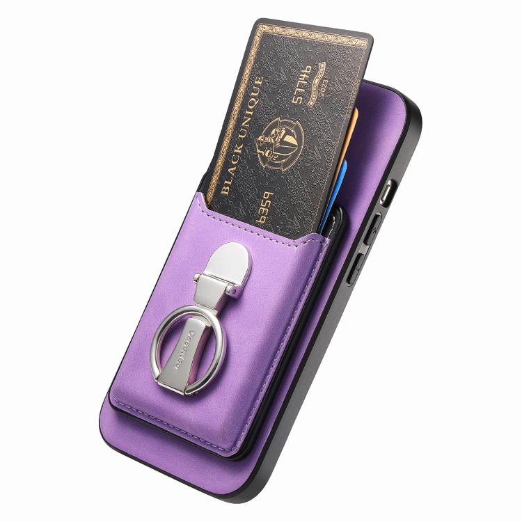 For Huawei Mate 70 Pro Retro Folding Ring Holder Card Bag MagSafe Phone Case(Purple) - Huawei Cases by PMC TechLife | Online Shopping South Africa | PMC TechLife | Buy Now Pay Later Mobicred