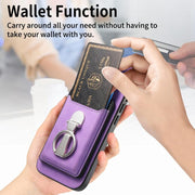For Huawei Mate 70 Pro Retro Folding Ring Holder Card Bag MagSafe Phone Case(Purple)