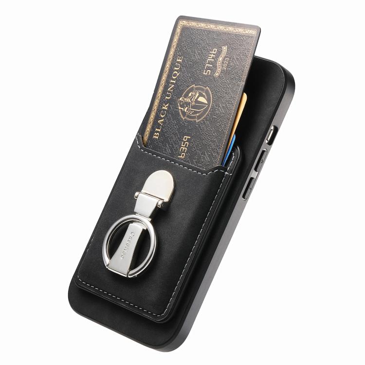 For Huawei Mate 70 Pro Retro Folding Ring Holder Card Bag MagSafe Phone Case(Black)