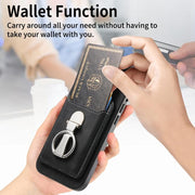 For Huawei Mate 70 Pro Retro Folding Ring Holder Card Bag MagSafe Phone Case(Black)