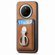 For Huawei Mate 70 Pro Retro Folding Ring Holder Card Bag MagSafe Phone Case(Brown)