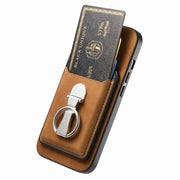 For Huawei Mate 70 Pro Retro Folding Ring Holder Card Bag MagSafe Phone Case(Brown)