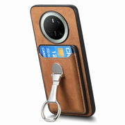 For Huawei Mate 70 Pro Retro Folding Ring Holder Card Bag MagSafe Phone Case(Brown)
