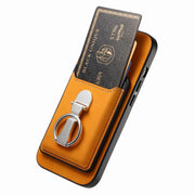 For Huawei Mate 70 Pro Retro Folding Ring Holder Card Bag MagSafe Phone Case(Yellow)