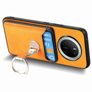 For Huawei Mate 70 Pro Retro Folding Ring Holder Card Bag MagSafe Phone Case(Yellow)