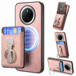 For Huawei Mate 70 Pro Retro Folding Ring Holder Card Bag MagSafe Phone Case(Pink) - Huawei Cases by PMC TechLife | Online Shopping South Africa | PMC TechLife | Buy Now Pay Later Mobicred