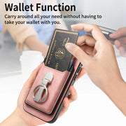 For Huawei Mate 70 Pro Retro Folding Ring Holder Card Bag MagSafe Phone Case(Pink)