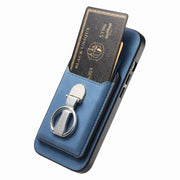 For Huawei Mate 70 Pro Retro Folding Ring Holder Card Bag MagSafe Phone Case(Blue)