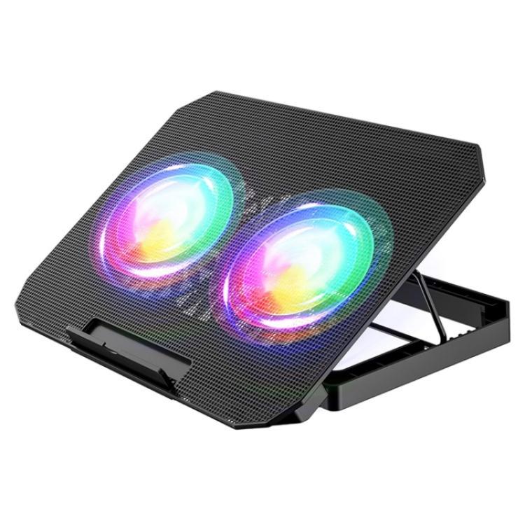 N33 RGB Dual Fans Cooling Pad Adjustable Height Laptop Stand with Phone Holder - Cooling Pads by PMC TechLife | Online Shopping South Africa | PMC TechLife | Buy Now Pay Later Mobicred