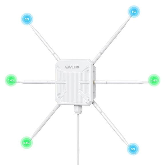WAVLINK WN588HX3 AX3000 Outdoor WiFi Extender with 6 Antennas Dual Band WiFi Repeater, Plug:UK Plug