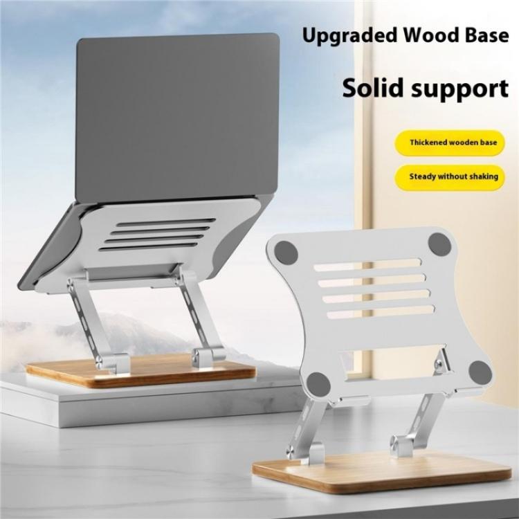 J32 Foldable Wood Base Desktop Metal Phone Holder Adjustable Laptop Stand(Grey) - Laptop Stand by PMC Jewellery | Online Shopping South Africa | PMC Jewellery | Buy Now Pay Later Mobicred