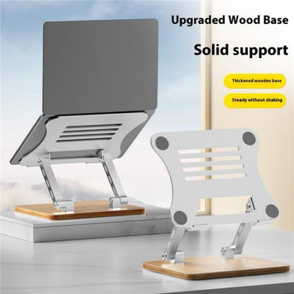J32 Foldable Wood Base Desktop Metal Phone Holder Adjustable Laptop Stand(Grey) - Laptop Stand by PMC Jewellery | Online Shopping South Africa | PMC Jewellery | Buy Now Pay Later Mobicred