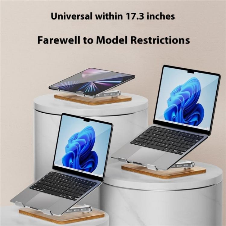 J32 Foldable Wood Base Desktop Metal Phone Holder Adjustable Laptop Stand(Grey) - Laptop Stand by PMC Jewellery | Online Shopping South Africa | PMC Jewellery | Buy Now Pay Later Mobicred
