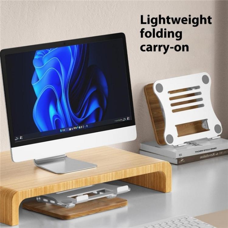 J32 Foldable Wood Base Desktop Metal Phone Holder Adjustable Laptop Stand(Grey) - Laptop Stand by PMC Jewellery | Online Shopping South Africa | PMC Jewellery | Buy Now Pay Later Mobicred