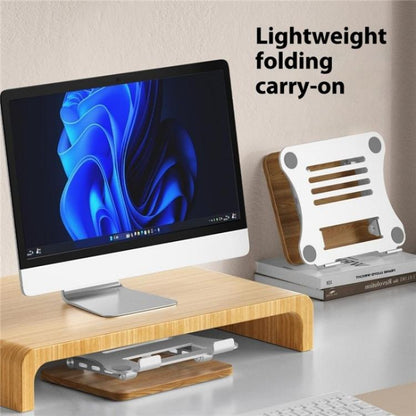 J32 Foldable Wood Base Desktop Metal Phone Holder Adjustable Laptop Stand(Grey) - Laptop Stand by PMC Jewellery | Online Shopping South Africa | PMC Jewellery | Buy Now Pay Later Mobicred