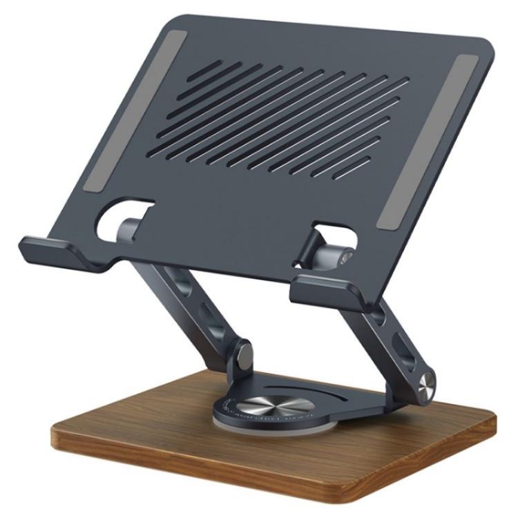 J27 Desktop Foldable Rotating Wooden Base Tablets Laptops Metal Cooling Holder(Grey) - Laptop Stand by PMC TechLife | Online Shopping South Africa | PMC TechLife | Buy Now Pay Later Mobicred