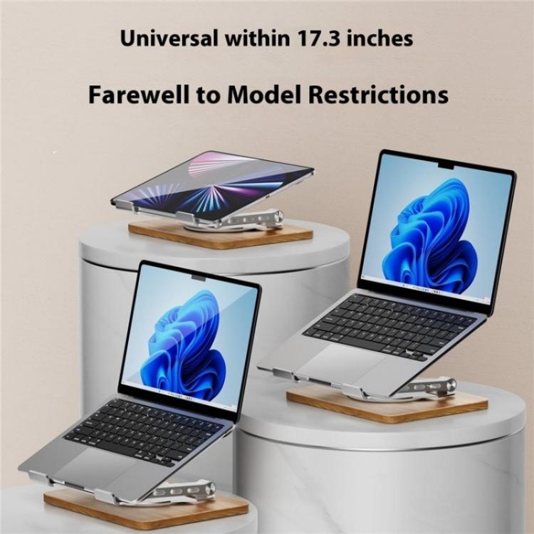 J31 Foldable 360-Degree Rotating Laptop Metal Wood Cooling Stand(Silver) - Laptop Stand by PMC Jewellery | Online Shopping South Africa | PMC Jewellery | Buy Now Pay Later Mobicred
