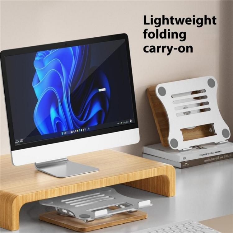 J31 Foldable 360-Degree Rotating Laptop Metal Wood Cooling Stand(Silver)