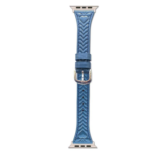 For Apple Watch 46mm / 49mm / 45mm / 44mm Heart-Shaped Embossed Leather Watch Band(Chrysanthemum Blue)