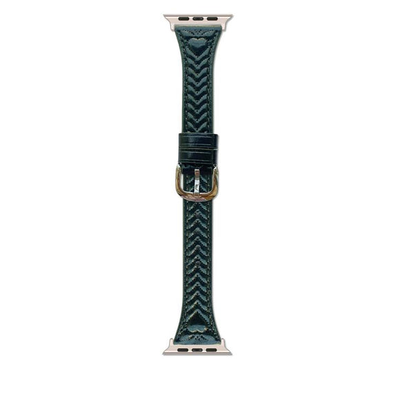 For Apple Watch 46mm / 49mm / 45mm / 44mm Heart-Shaped Embossed Leather Watch Band(Forest Green)