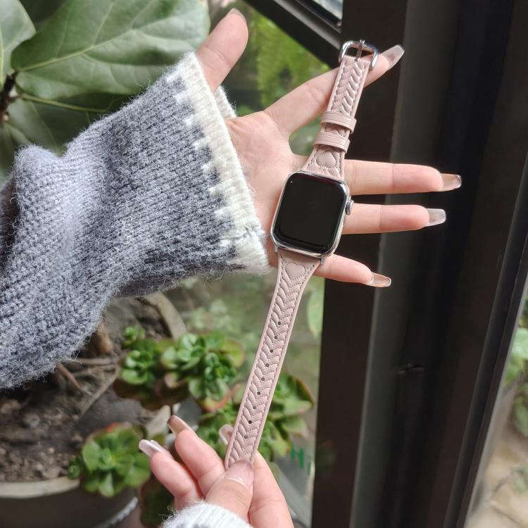 For Apple Watch 46mm / 49mm / 45mm / 44mm Heart-Shaped Embossed Leather Watch Band(Girly Pink)