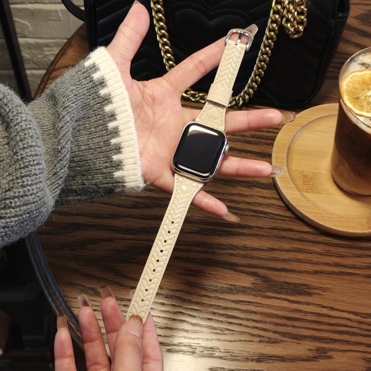 For Apple Watch 46mm / 49mm / 45mm / 44mm Heart-Shaped Embossed Leather Watch Band(Apricot)