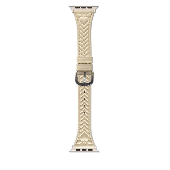 For Apple Watch 46mm / 49mm / 45mm / 44mm Heart-Shaped Embossed Leather Watch Band(Apricot)