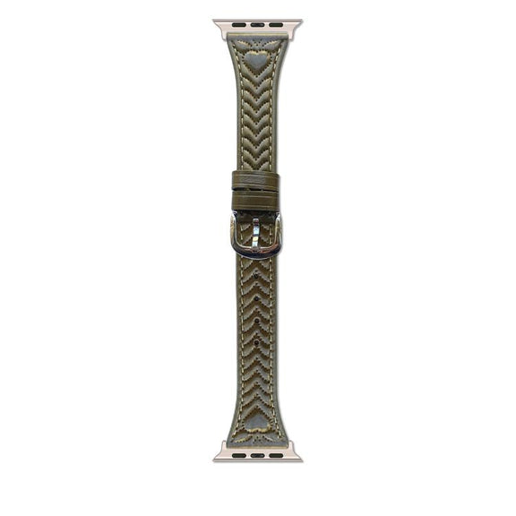 For Apple Watch 42mm / 41mm / 40mm / 38mm Heart-Shaped Embossed Leather Watch Band(Vintage Green)