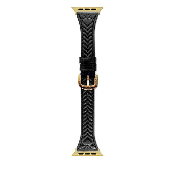 For Apple Watch 42mm / 41mm / 40mm / 38mm Heart-Shaped Embossed Leather Watch Band(Black)