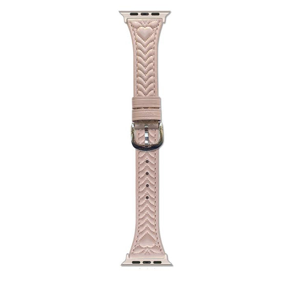 For Apple Watch 42mm / 41mm / 40mm / 38mm Heart-Shaped Embossed Leather Watch Band(Girly Pink)