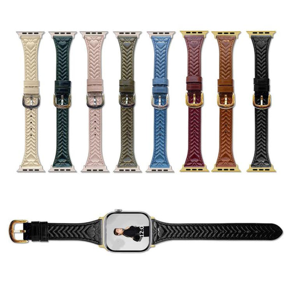 For Apple Watch 46mm / 49mm / 45mm / 44mm Heart-Shaped Embossed Leather Watch Band(Brown)