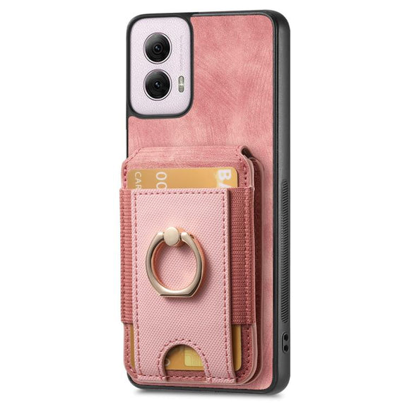 For Motorola Moto G Power 5G 2024 Retro Splitable Magnetic Stand Card Bag Leather Phone Case(Pink)