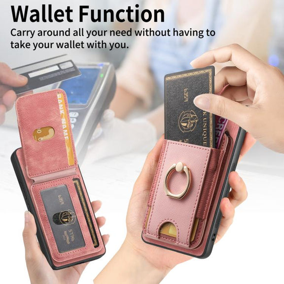 For Motorola Moto G Power 5G 2024 Retro Splitable Magnetic Stand Card Bag Leather Phone Case(Pink)