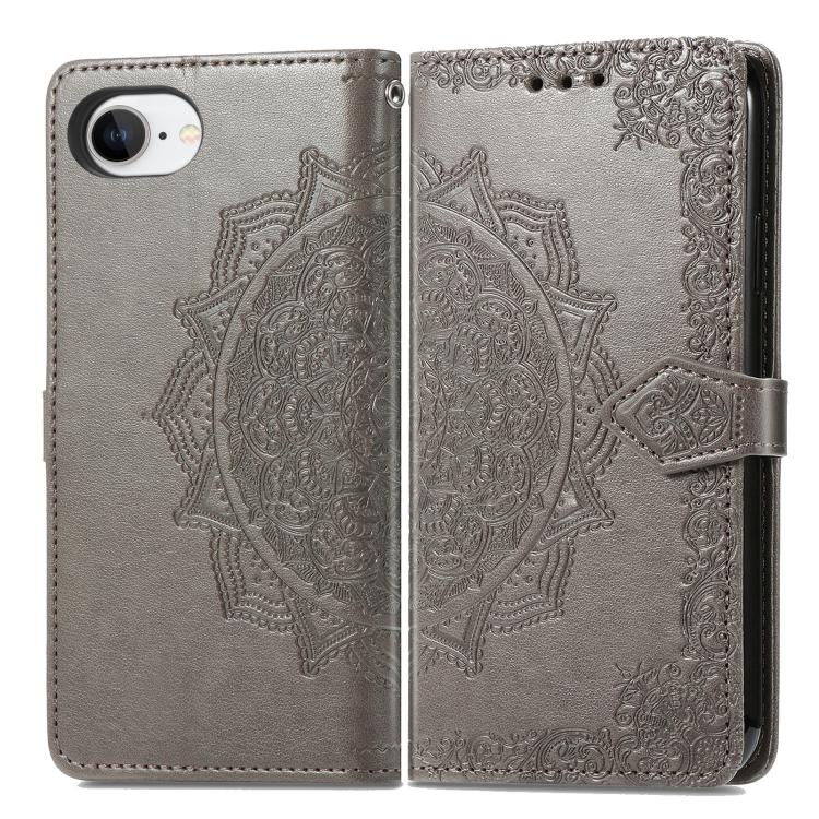 For iPhone 16e Mandala Flower Embossed Leather Phone Case(Gray) - free shipping - PMC TechLife - Order now!