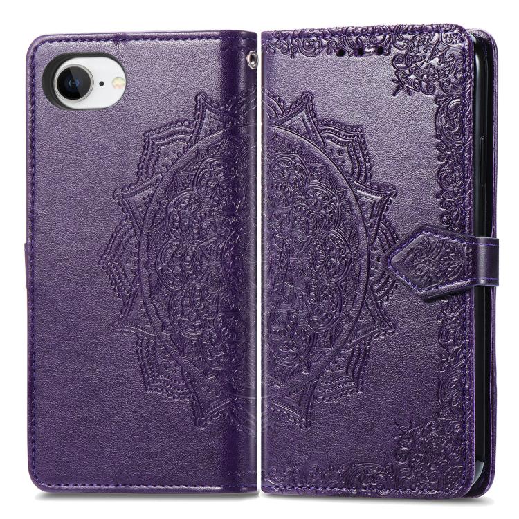 For iPhone 16e Mandala Flower Embossed Leather Phone Case(Purple) - iPhone 16e Cases by PMC TechLife | Online Shopping South Africa | PMC TechLife | Buy Now Pay Later Mobicred