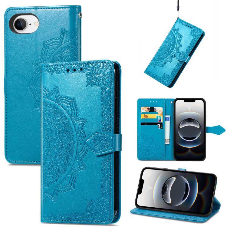 For iPhone 16e Mandala Flower Embossed Leather Phone Case(Blue) - iPhone 16e Cases by PMC TechLife | Online Shopping South Africa | PMC TechLife | Buy Now Pay Later Mobicred