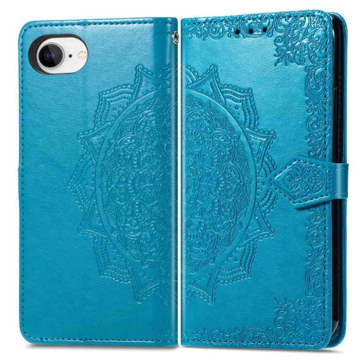 For iPhone 16e Mandala Flower Embossed Leather Phone Case(Blue) - iPhone 16e Cases by PMC TechLife | Online Shopping South Africa | PMC TechLife | Buy Now Pay Later Mobicred