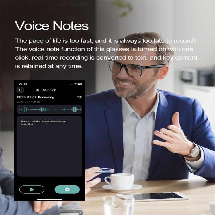 W100 Smart Glasses, Support AI Conversation / AI Intelligent Translation / Bluetooth Call(White)