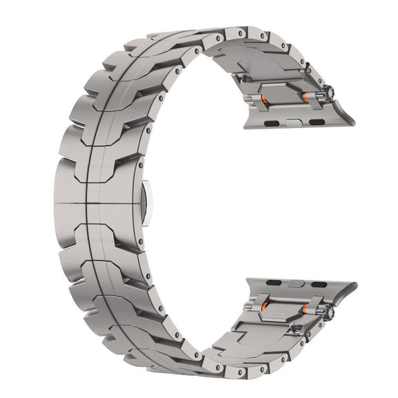 For Apple Watch 46mm / 49mm / 45mm / 44mm Stainless Steel Iron Man Butterfly Buckle Metal Watch Band(Titanium Color)