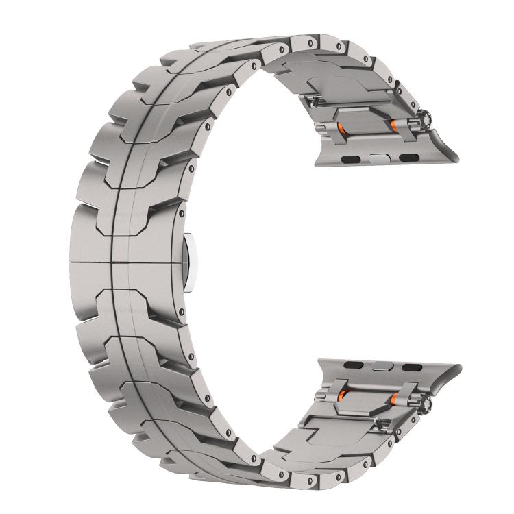 For Apple Watch 46mm / 49mm / 45mm / 44mm Stainless Steel Iron Man Butterfly Buckle Metal Watch Band(Titanium Color)
