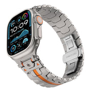 For Apple Watch 46mm / 49mm / 45mm / 44mm Stainless Steel Iron Man Butterfly Buckle Metal Watch Band(Titanium Color Orange)