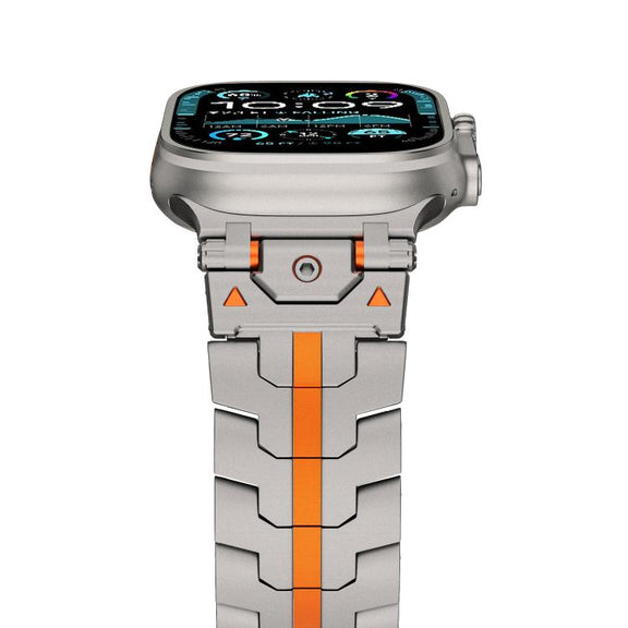 For Apple Watch 46mm / 49mm / 45mm / 44mm Stainless Steel Iron Man Butterfly Buckle Metal Watch Band(Titanium Color Orange)