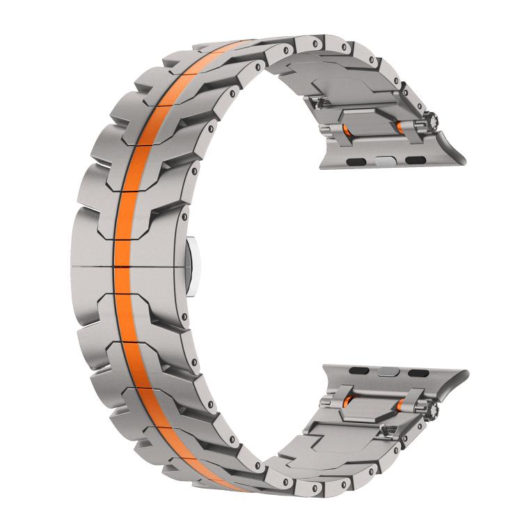 For Apple Watch 46mm / 49mm / 45mm / 44mm Stainless Steel Iron Man Butterfly Buckle Metal Watch Band(Titanium Color Orange)